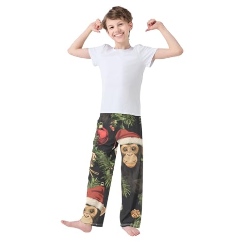 ZZXXB Chimpanzee Xmas Tree Boys Long Pants Soft Trousers Elastic Waist Kids Lounge Bottoms with Pockets S-XL3