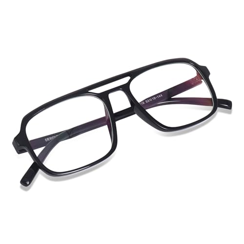 Image of Peter Jones Black Square Unisex Medium Sleek Optical Frame with Anti Glare Lenses (AG218B)