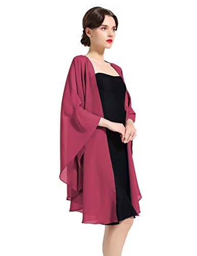 BEAUTELICATE Femme Étole Châle Elégant Foulard Boléro Cape en Mousseline de Soie Pour Robe de Soirée Mariage Mariée Cérémonie(Rouge Violet, Taille Unique)