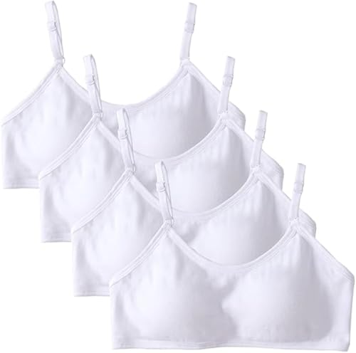 4 Pack Teens Girls Bras Cotton Wireless Camisole Stretch with Fixed Pads Breathable Training Bralette for 7-18 Years