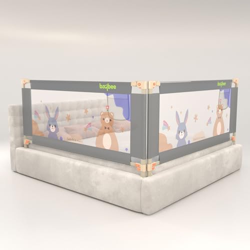 Image of BAYBEE Baby Bed Rail Guard (150x80cm), Bedrail for Baby Safety with 28 Height Adjustable, Portable Bed Side Protector for Babies Falling | Foldable Single Side Bed Railing, 2 Side, (Grey)