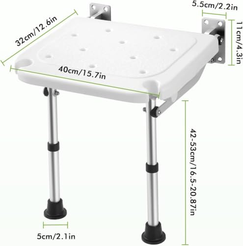 Asiento de ducha de pared con orificio de drenaje para evitar resbalones 3