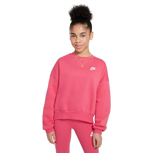 NIKE Girls G Nsw Club Flc Bxy Crw Lbr Sweatshirt, Aster Pink/White, L EU