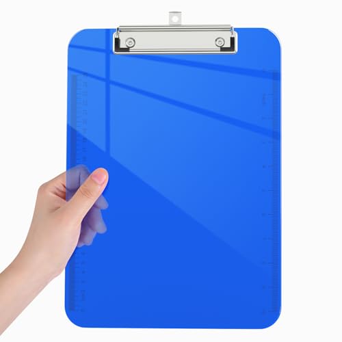 Piasoenc PLASTIC RULER CLIPBOARD-12.5X8.9-BLUE Plastic Clipboards, Translucent Clip Board cover