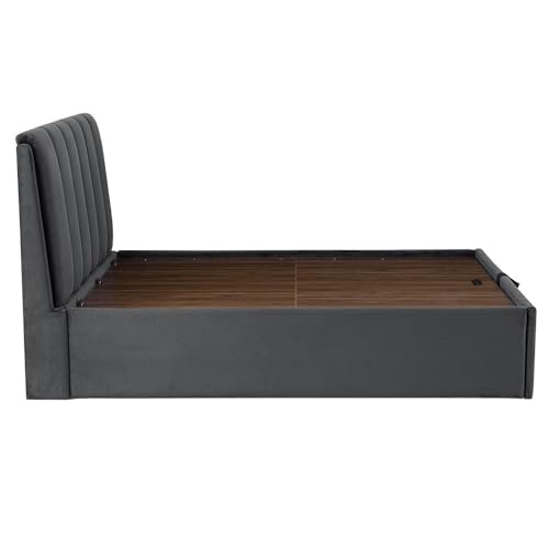 Image of Wakefit Bed | Queen (78 X 60) Solid Wood Bed, Upholstered, Hydraulic, 3 Year Warranty - Antho - Velvet Space Grey