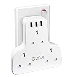 Unidapt 3 Way Socket Extension with 3 USB Ports, 13A Multi Plug Extender 6-in-1, Flat Wall Plug Adapter, UK 3 Pin Type G Plug for Home, Office, Kitchen & Travel - White