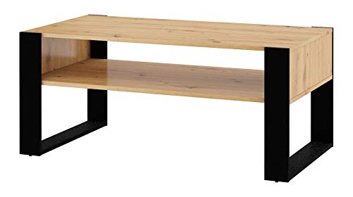 Table basse Nuka F 110 x 60 cm Table basse avec étagère en chêne artisanal Noir Cover