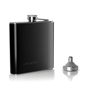 LARS NYSØM Roestvrijstalen heupfles met trechter en afneembaar kunstleren etui 175ml