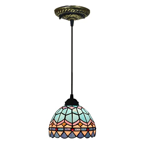 Lustre en vitrail bleu 8 pouces et suspension réglable E26 pour cuisine