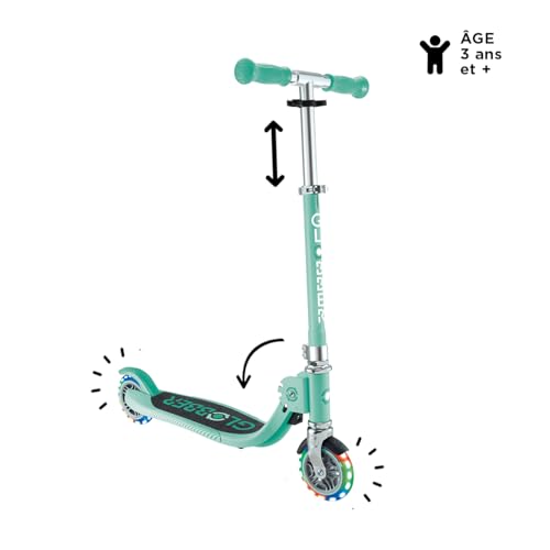 Globber - Flow Foldable JUNIOR Lights - Tretroller mit 2 R&auml;dern f&uuml;r Kinder ab 3 Jahren, Gr&uuml;n