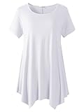 Lanmo Womens Swing Tunic Tops Loose Fit Comfy Flattering T Shirt (L, White)