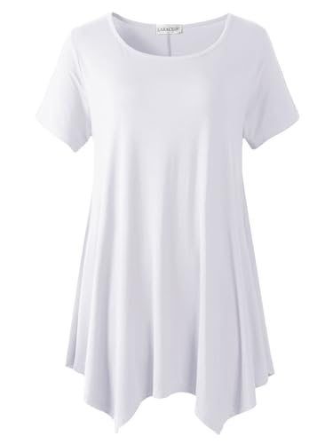 LARACE Short Sleeve Shirts for Womens Plus Size Tops Casual Summer Clothes Asymmetrical Tunic Blouses(White L)