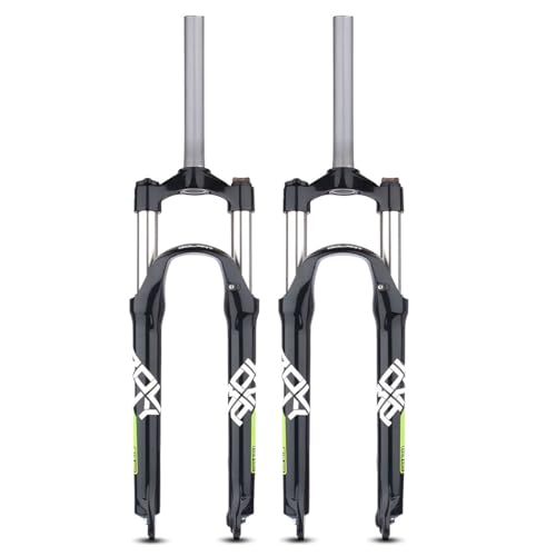 26インチ/27.5インチ/29インチ 超軽量 マウンテンバイク サスペンションフォーク 1-1/8インチ ストレート スプリングフロントフォーク トラベル 105mm QR 9mm マニュアルロックアウト バイクフォーク(Black green,29in