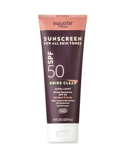 Equate SPF 50 Broad Spectrum Sunscreen Lotion for All Skin Tones Ultra Light Dries Clear Water-Resistant Paraben Free 8 fl oz