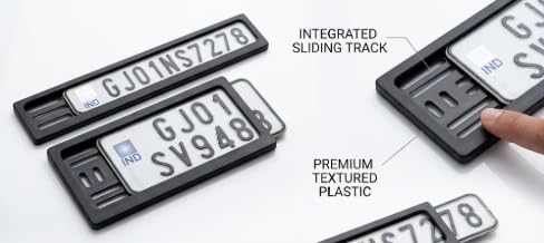 Image of Number Plate Frame Sliding, Universal for Motorbikes /Scooters, ABS Plastic, Black, Set of 2 (Front & Rear)