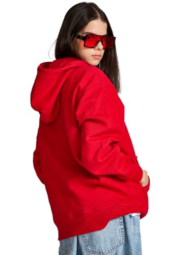 Image of TROND Women's Round Neck Full Sleeve Loos Fit Hooded /Hoodie Sweatshirt for Women(Color : Red)