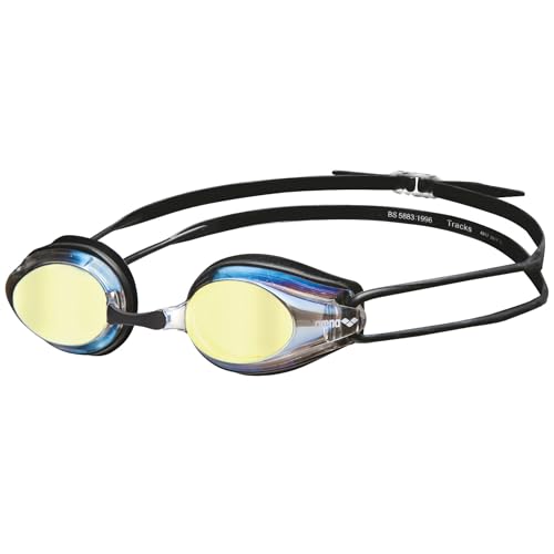 arena Tracks Mirror Unisex Wettkampf-Schwimmbrille für Erwachsene, Schwimmbrille mit Verspiegelten Antibeschlag-Gläsern, UV-Schutz, 4 Austauschbare Nasenstege, Silikondichtungen