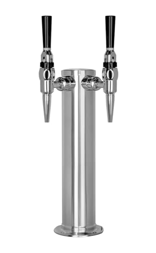 Image of Kegco DT145-2P-STOUT 14 inch Tall Polished Stainless Steel Tower - Stout Faucets, 2 Faucet