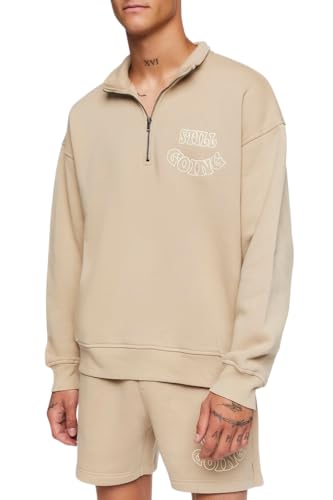 Forever 21 Men's Flocked Still Going Graphic Half-Zip Pullover