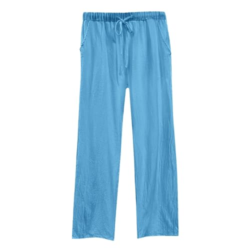 Pantalones deportivos para mujer, de algodón, holgados, cómodos, para fútbol, verano, clase a cuadros, con bolsillos, azul celeste, 3XL