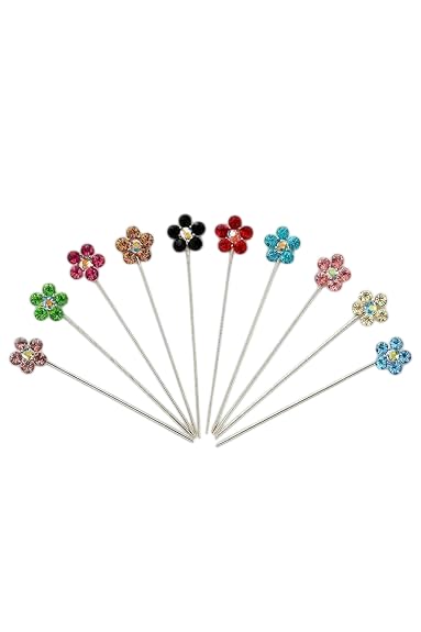 pmw Crystal Flower Hijab Pins, Set of 10, Multicolor Rhinestone Daisy Design, Metal - 1 sheet-picture-48
