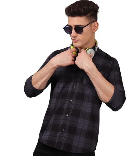 Image of TryBuy Premium Grey Black Checks Cotton Casual Shirt for Men