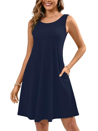 Image of KORSIS Summer Dress for Women Casual T Shirt Tank Dresses Sleeveless Swing Flowy Ladies Beach Vacation Sundress with Pocket