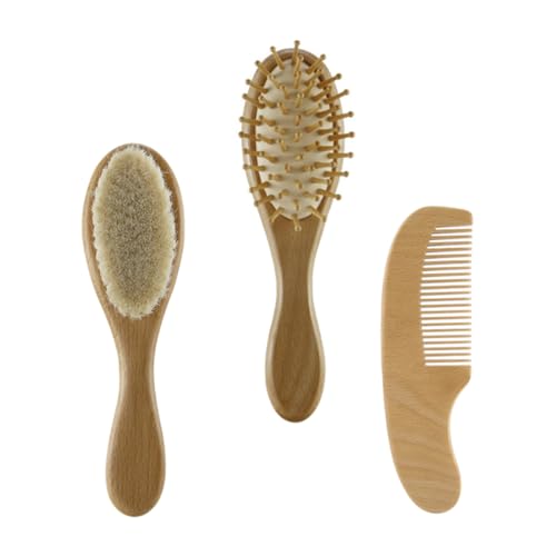 QUMIIRITY 幼児用洗浄セット ベビーバスブラシ ヘアブラシセット 木製ハンドル 天然ウールブラシ 赤ちゃんの頭皮に
