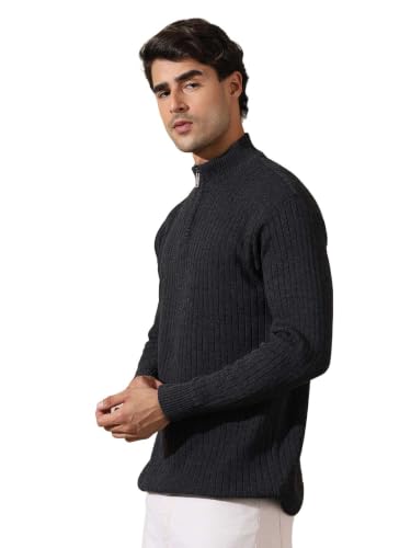 Image of Kvetoo Men High Neck Zipper Full Sleeve Woolen Winter Sweater