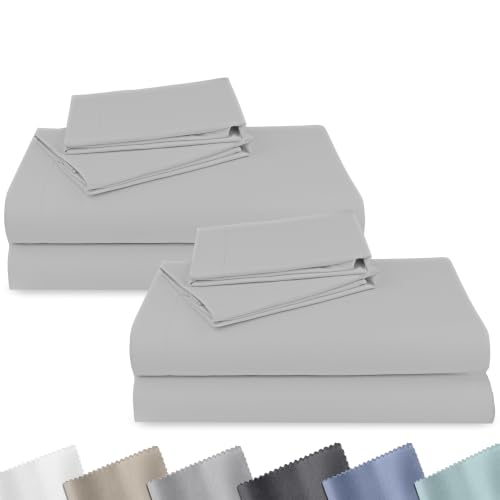 Image of 2-Pack Soft Natural 100% Cotton Sateen Deep Pocket Queen Sheets, Light Grey