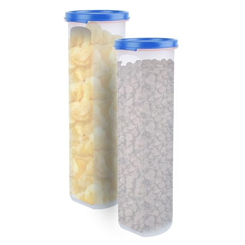 Image of SIMPARTE Smart Slim Storage Air-Tight & Leak Resistant Plastic Round Modular Container For Pasta, Juice, Snack, Cookie, Wafer, Flax Seed, Stackable, BPA Free, Safe (1100ML, Light Blue, Set of 2)