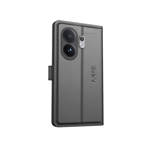 Image of AIBEX Compatible for Vivo V60E 5G / Vivo T4 Pro 5G / Vivo V60 5G Flip Cover Leather Finish with Magnatic Closure | Inside TPU with Card Pockets | Wallet Stand | Complete Protection Flip Case -Black
