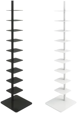 9-Tier Metal Spine Bookshelf - Vertical Tower for Booksfor Small Spaces, Multipurpose Corner Bookshelf, Tall & Narrow Ladder Bookcase, Ideal Book Display for Home or Office (White)