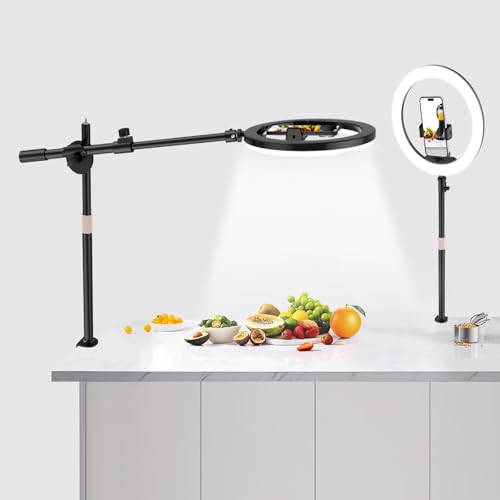 UBeesize 12' Ring Light with Overhead Phone Mount, LED Ring Light with Phone Holder and Stand, Desk Light Ring for iPhone,Cameras, Selfie Light for Live Streaming,Video Recording, Content Creation