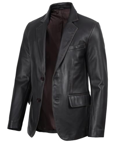 Image of fjackets Mens Leather Blazer Jacket - Real Lambskin Leather Sport Coat, 2-Button, Leather Jacket Men Business to Weekend