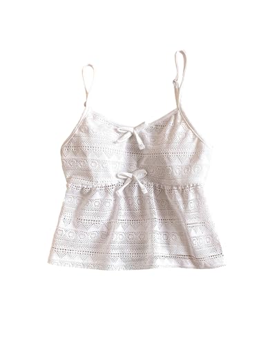 Girl's Boho Bowknot Hollow Out Camisole Tops Spaghetti Strap V Neck Babydoll Crop Top
