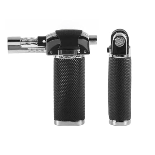 FACAIIO Soplete de butano recargable con bloqueo de seguridad, resistente al viento, ajustable, para llama, camping, barbacoa, cocina, reparaciones, color negro