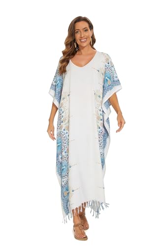 Image of Beautybatik Boho Flora Printed Women Plus Size Kaftan Kimono Loungewear Maxi Long Dress Size XL to 4X