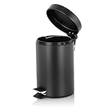 Fortune Candy Small Step Trash Can, Garbage Can with Lid, Trash Can for Bathroom / Limited Space (Black)