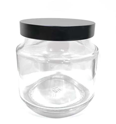 Image of Piraml Glass Transparent Jars & Containers for Kitchen Pantry, Snacks, Masala, Pickles, Dry Fruits, Coffee Beans Storage with Black Color Double Layer Metal Pop Lid (Set Of 4) (600ml Round Black Cap)
