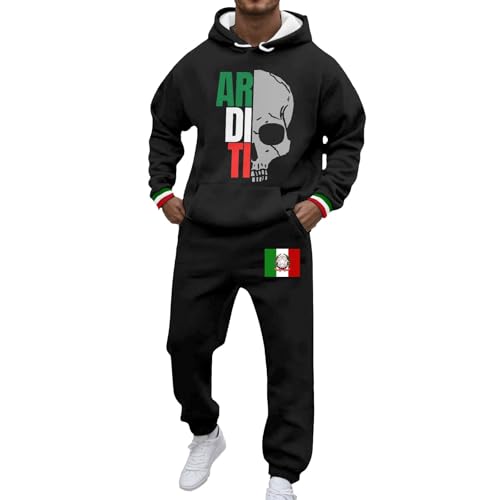Munweiyu Traje de hombre con bandera de Italia, chándal para hombre, estampado de 2 piezas, sudadera con capucha y pantalones de chándal, ropa deportiva, traje de casa, traje deportivo