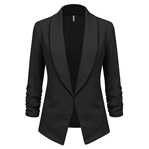 LL WSK2324 Women 3/4 Sleeve Blazer Open Front Cardigan Jacket Work Office Blazer L Black