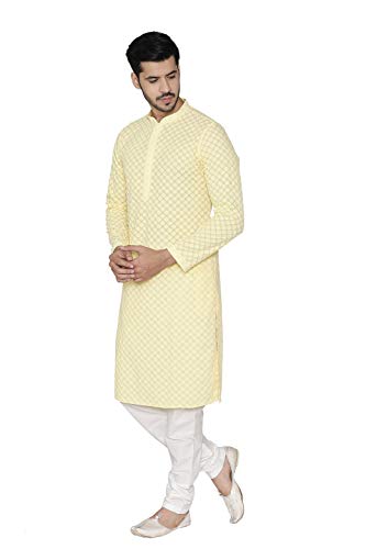 Image of Manyavar Men's Cotton Blend Chikankari Kurta Set (2pcs)