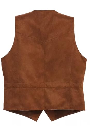 Men's Single Breasted Suede Vest Cowboy Retro Casual Faux Leather Waistcoat for Party3