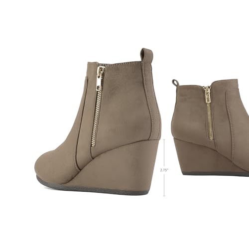 DREAM PAIRS Women's Suede Low Wedges Ankle Boots,Size 8,Taupe/Suede,DOUBLE
