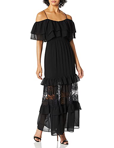 BB DAKOTA Women's Wish Chiffon a Star Textured Maxi Dress, Black, Medium