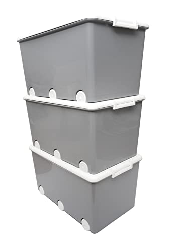 LAPSI® Aufbewahrungsbox Mit Deckel Groß, 50 l, 3er-Pack, Verstärkt, Grau, Mit Clipverschluss, Stapelbar, BPA-frei Plastik, 57 x 36 x 29 cm (L x B x H), Garage, Schlafzimmer, Wohnzimmer Cover