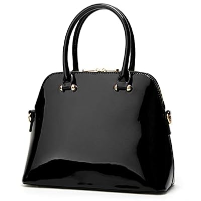 AlwaySky Donna Borsa a mano con manico superiore Portafoglio Lucido Brevetto PU Shell Borse a spalla Borse a tracolla Borse Tote-Nero