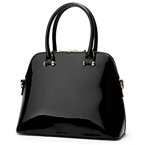 AlwaySky Bolsa feminina com alça superior, brilhante, envernizada, PU, bolsa tiracolo, Preto, One Size