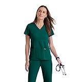 Grey’s Anatomy by BARCO Classic Riley Scrub Top for Women – Hunter Green, 3-Pocket Mock Wrap V-Neck Shirt with Natural Stretch, Soil Release Fabric, and Super-Soft Finish – Small, Regular Fit